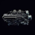 Modern car engine isolated on black background. Royalty Free Stock Photo