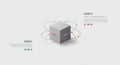 A minimalist infographic features a grey 3D cube at its center. Surrounding the cube Royalty Free Stock Photo