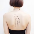Minimalist Ink Painting: Dandelion Tattoo On Young Woman\'s Back