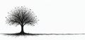 Minimalist ink sketch shows bare tree with intricate branches, roots. Stylized branches extend across white background, evoking Royalty Free Stock Photo