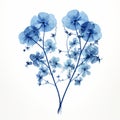 Minimalist Ink Wash Heart With Blue Flowers - Romantic Vietnamese Illustration