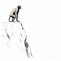 Minimalist Ink Wash: Monkey On Cliff