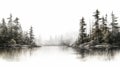 Serene Forest Sketch: Black And White Watercolor Painting In 8k Resolution Royalty Free Stock Photo