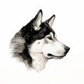 Minimalist Ink Wash Portrait Of A Siberian Husky