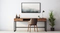 Minimalist Ink Wash Office Desk With Nature-inspired Imagery
