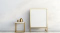 Minimalist Industrial Design: Golden Frame Side Table With White Background