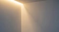 Interior corner illuminated by warm golden light casting a soft diagonal shadow on a plain gray wall creating a Royalty Free Stock Photo