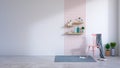 Minimalist interior design,white room with pink chair on concrete flooring