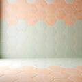Geometric Hexagon Tiles in Soft Peach and Mint Green Create a Modern Interior Design Backdrop Royalty Free Stock Photo