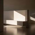 Minimalist interior featuring a modern, geometric bench with clean lines and smooth surfaces. Soft Royalty Free Stock Photo