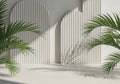 Minimalist Interior with Palm Leaves and Arched Wall Panels in Soft Light Royalty Free Stock Photo