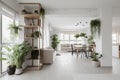 a minimalist interior with thriving indoor plants, adding a natural and colorful touch