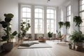 a minimalist interior with thriving indoor plants, adding a natural and colorful touch