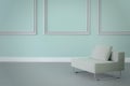 Minimalist interior ,white armchair on light blue wall. 3d rendering Royalty Free Stock Photo