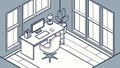 Minimalist Isometric Home Office Desk Line Art, vector design Generative AI Royalty Free Stock Photo