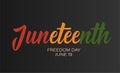 Minimalist Juneteenth horizontal banner design. Vector template for Juneteenth Freedom day with text logo. Celebration Royalty Free Stock Photo