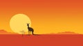 Minimalist Kangaroo In The Desert At Sunset
