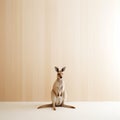 Minimalist Kangaroo Sitting In Front Of Wood Panelled Wall