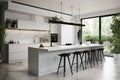 minimalist kitchen with clean, sleek lines and a touch of greenery