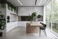 minimalist kitchen with clean, sleek lines and a touch of greenery