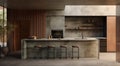 Minimalist Kitchen with Concrete and Wooden Elements Royalty Free Stock Photo