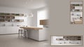 Minimalist kitchen presentation with copy space and details closeup, architect interior designer concept idea, sample text