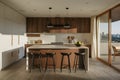 Minimalist kitchen and small pantry captured in morning light