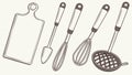 Minimalist Kitchen Utensils: Outline for Culinary Tools, vector design Generative AI Royalty Free Stock Photo