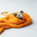 Minimalist Knitted Mouse: Playful Still Life In Bright Orange