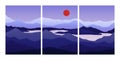 Minimalist landscape collage. Abstract posters mountains lake sea moon sun, contemporary vector wall art design for Royalty Free Stock Photo