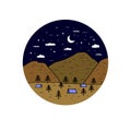 Minimalist landscape mountain with doodle art at night vector illustration Royalty Free Stock Photo