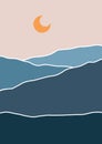 Minimalist landscape mountain poster. Abstract contemporary background, sunset wall art design. Vector illustration Royalty Free Stock Photo