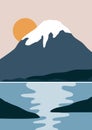 Minimalist landscape mountain poster. Abstract contemporary nature background, sunset wall design. Vector illustration Royalty Free Stock Photo