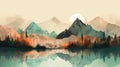 Minimalist Landscape Mountains for Boho Art. Perfect for Wallpapers.