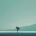 Minimalist Landscape with a Single Tree, Minimal Surreal Concept, Calm Gradient, Lonely Tree Landscape Royalty Free Stock Photo