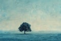 Minimalist Landscape with a Single Tree, Minimal Surreal Concept, Calm Gradient, Lonely Tree Landscape Royalty Free Stock Photo