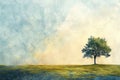 Minimalist Landscape with a Single Tree, Minimal Surreal Concept, Calm Gradient, Lonely Tree Landscape