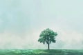 Minimalist Landscape with a Single Tree, Minimal Surreal Concept, Calm Gradient, Lonely Tree Landscape