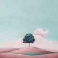 Minimalist Landscape with a Single Tree, Minimal Surreal Concept, Calm Gradient, Lonely Tree Landscape Royalty Free Stock Photo