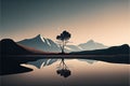 Minimalist Landscape with a Single Tree, Minimal Surreal Concept, Vintage Painting, Generative AI Illustration Royalty Free Stock Photo