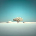 Minimalist Landscape with a Single Tree, Minimal Surreal Concept, Vintage Painting, Generative AI Illustration Royalty Free Stock Photo