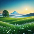 minimalist landscape with tranquil meadow
