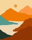 Creative landscape illustration in abstract minimalist style.