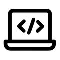 Minimalist laptop icon with code symbol for web development and programming Royalty Free Stock Photo