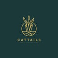 Cattails plant above the water minimalist flat design logo illustration design template Royalty Free Stock Photo