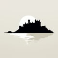 Silhouette Castle In The Water - Traditional British Landscape Art