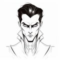 Minimalist Line Art Of Dracula: A Handsome Vampire Ready For Adventure