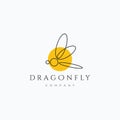 Minimalist line art dragon fly logo vector illustration design. Simple modern insect logo concept. Dragonfly flying on sunset