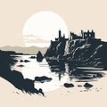 Minimalist Line Art Of Dunluce Castle: Capturing The Essence Of Form And Structure