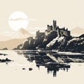 Minimalist Line Art Of Dunluce Castle: Capturing The Essence Of Form And Structure